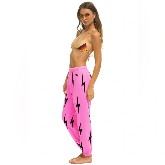 Aviator Nation Pink Lightning Bolt Stitch SweatPants Size XS - Picture 1 of 8